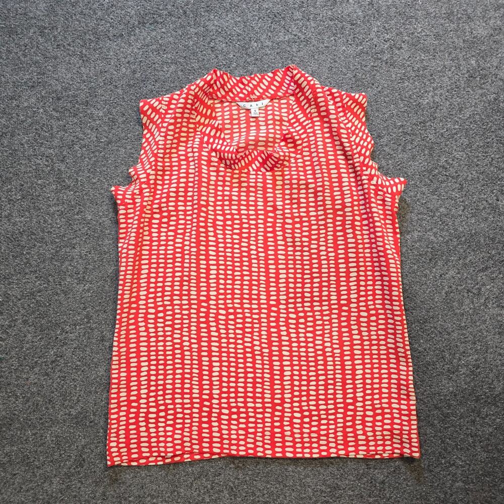Cabi Top Womens Size Small Red White Dotted Tank Sleeveless Cowl Neck Casual